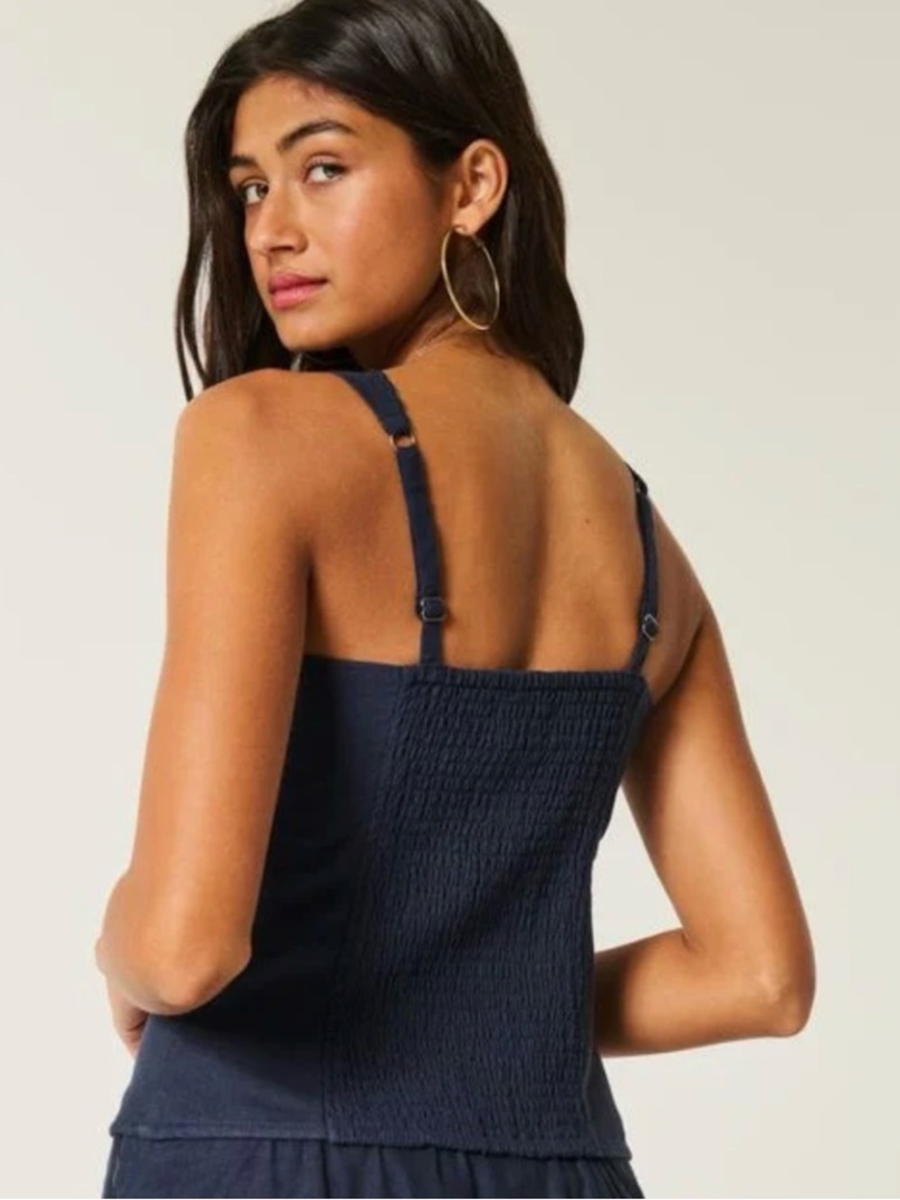 HOLLISTER Navy Button-Front Embroidered Tank Top - Picture 3 of 4